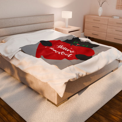 Plush Blanket - "You're Purrfect" Black Cat Heart Throw