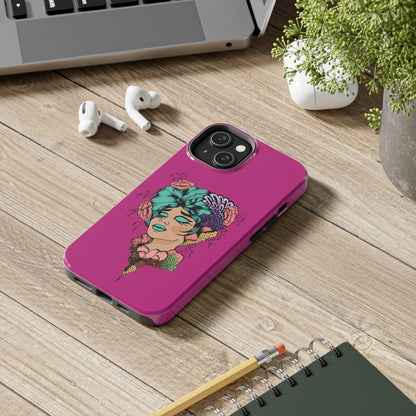 Floral Muse Tough Phone Case — Bold Pink Artistic Portrait Phone Cover