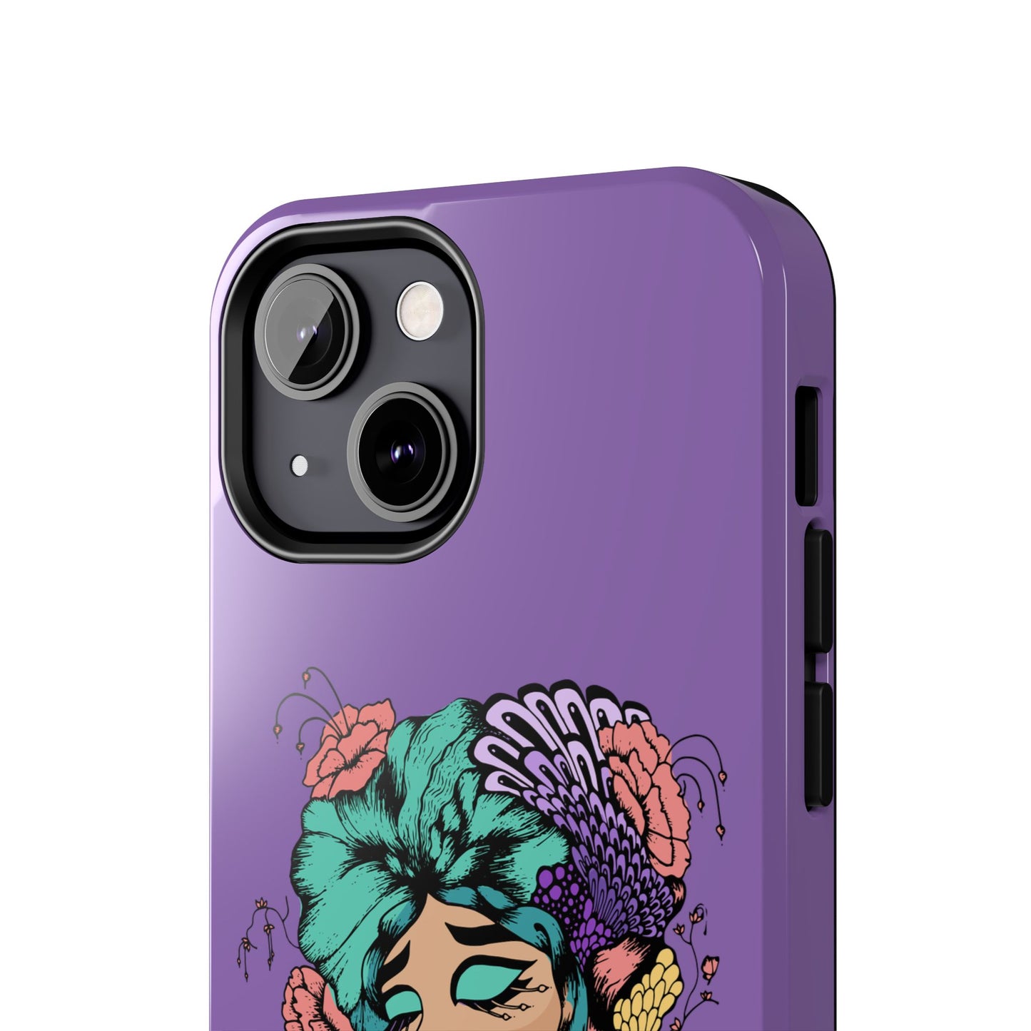 Floral Dreamer Tough Phone Case — Purple Artistic Woman Illustration, Protective iPhone Cover