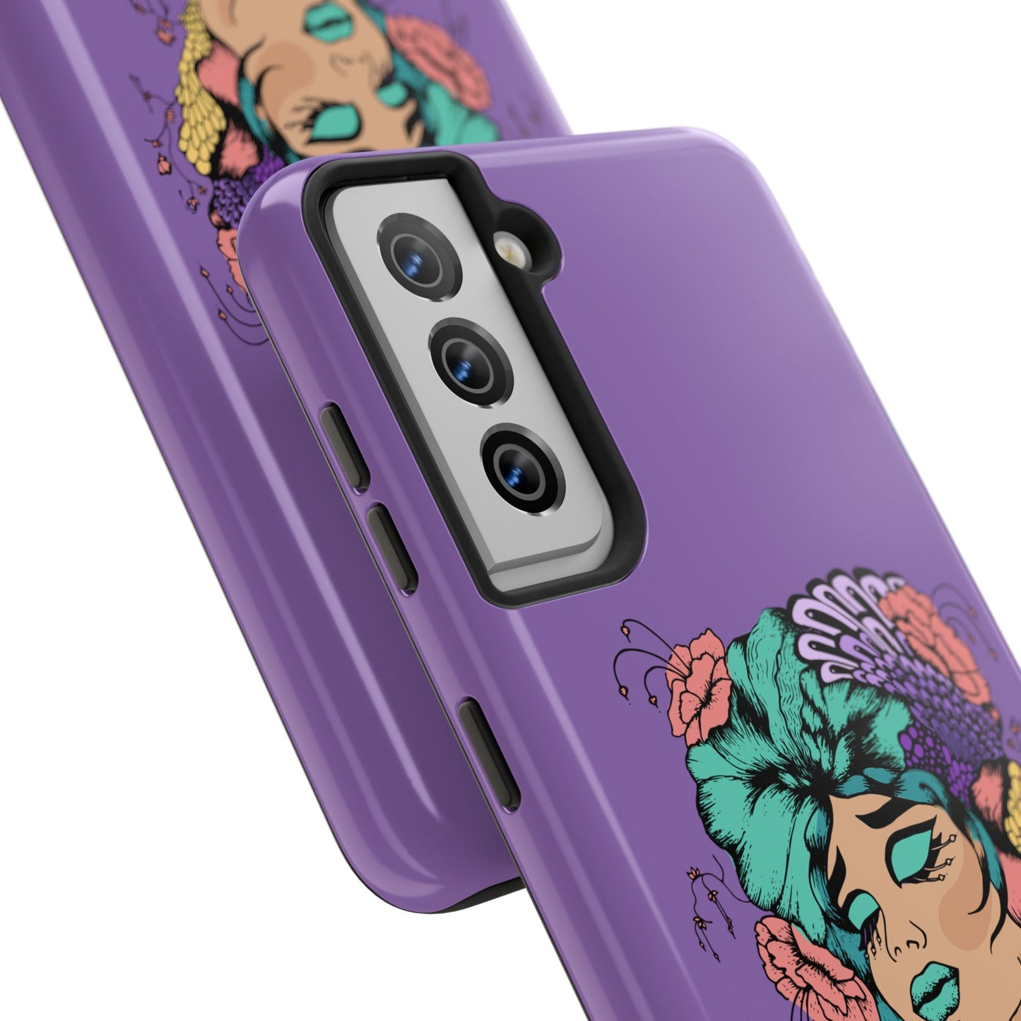 Floral Dreamer Tough Phone Case — Purple Artistic Woman Illustration, Protective iPhone Cover