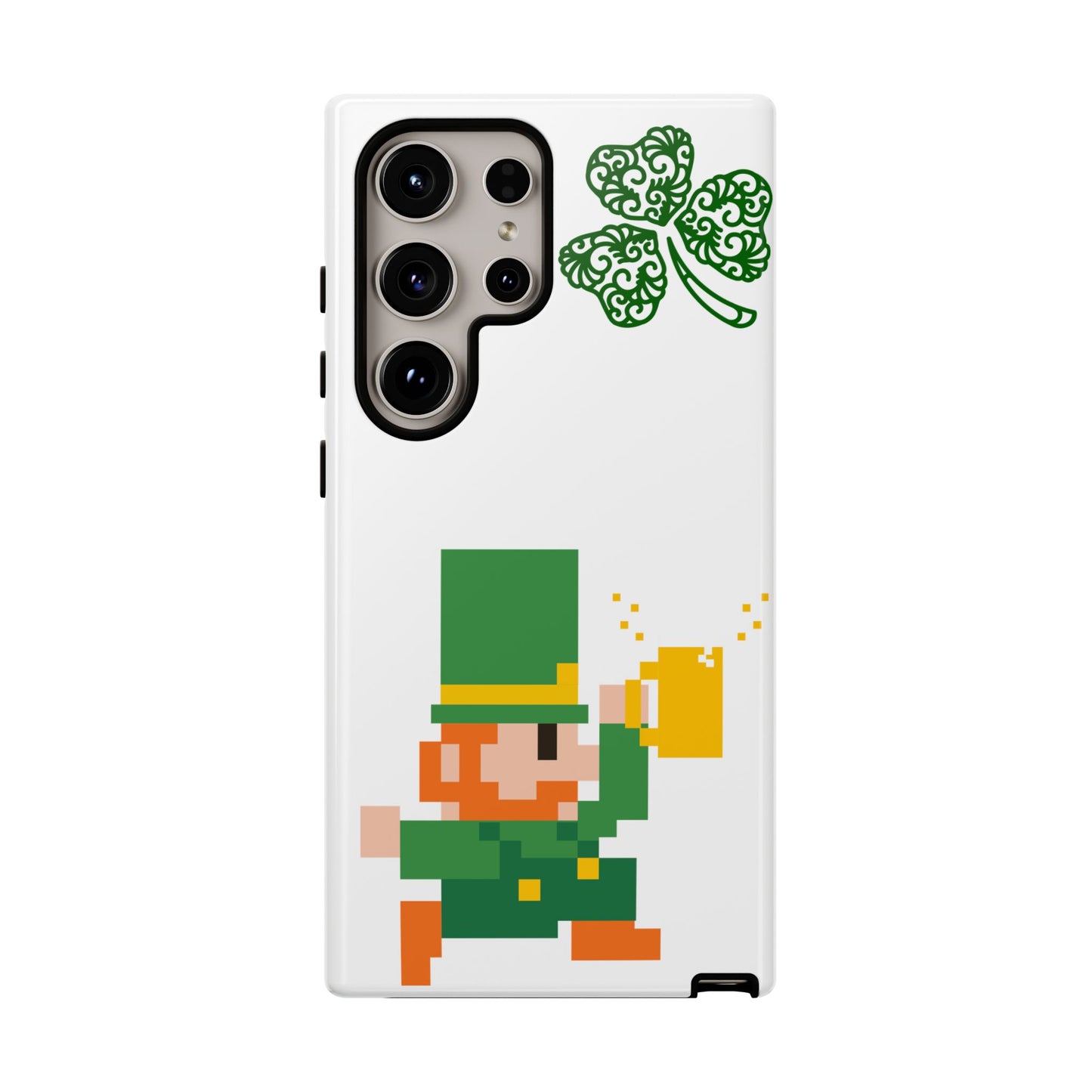 St. Patrick’s Pixel Leprechaun Phone Case — Cute Retro Gaming Clover Design