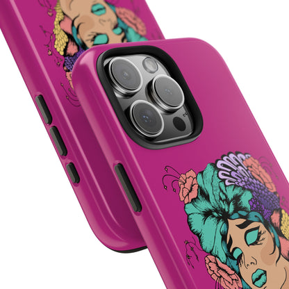 Floral Muse Tough Phone Case — Bold Pink Artistic Portrait Phone Cover