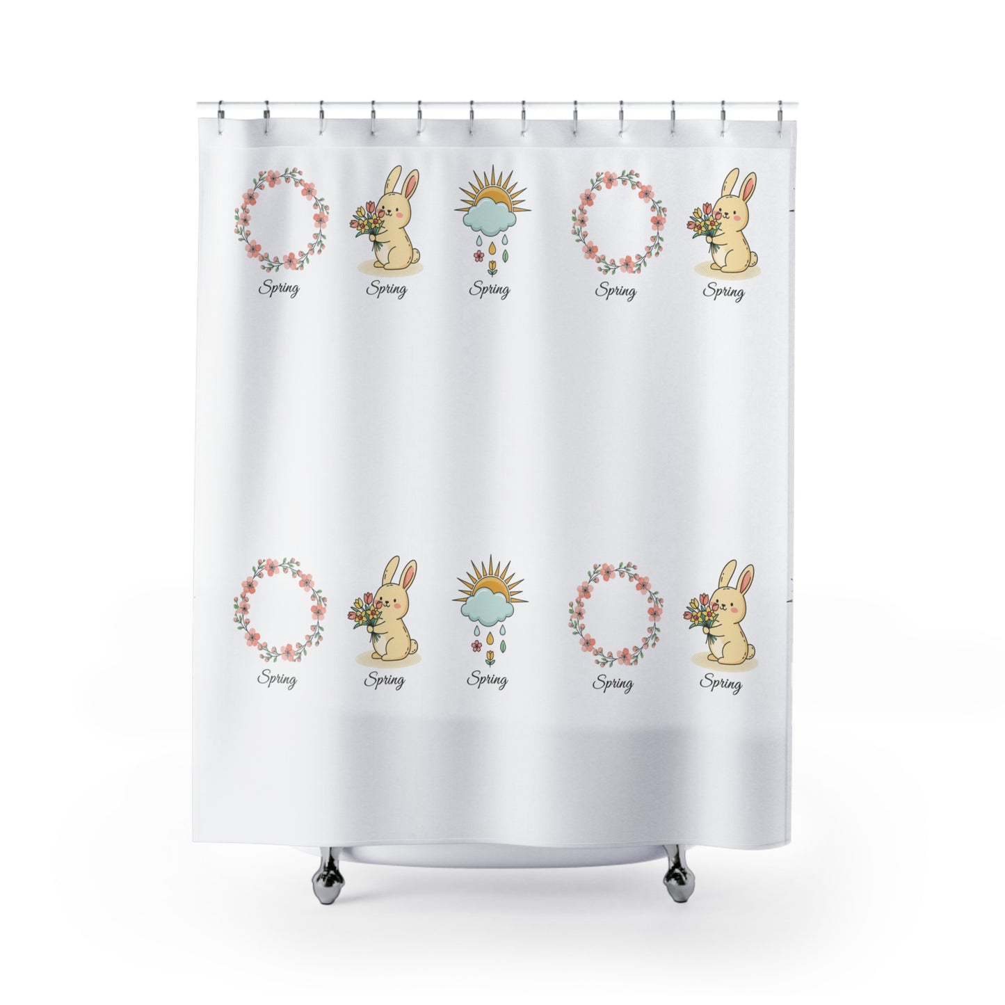 Minimalist Cute Plants Shower Curtain — Small Botanical Icons Bathroom Decor