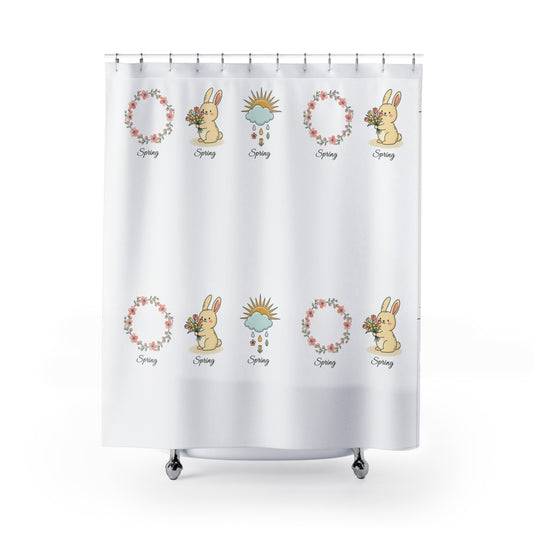 Minimalist Cute Plants Shower Curtain — Small Botanical Icons Bathroom Decor
