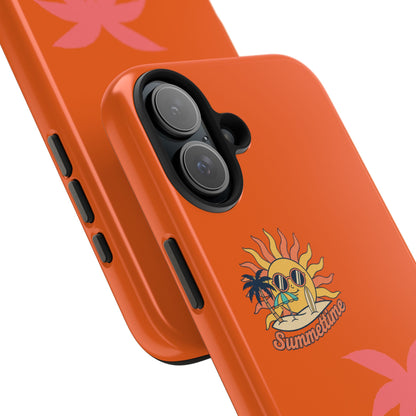 Summertime Palm Tough Phone Case — Retro Sun & Pink Palm Tropical Protective Cover