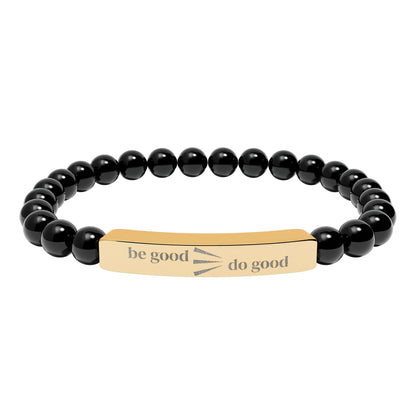 Engraved Natural Stone Stretch Bracelet — Personalized Bar Bead Bracelet