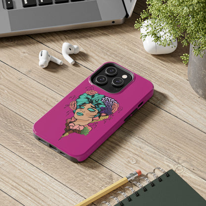 Floral Muse Tough Phone Case — Bold Pink Artistic Portrait Phone Cover