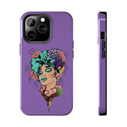 Floral Dreamer Tough Phone Case — Purple Artistic Woman Illustration, Protective iPhone Cover