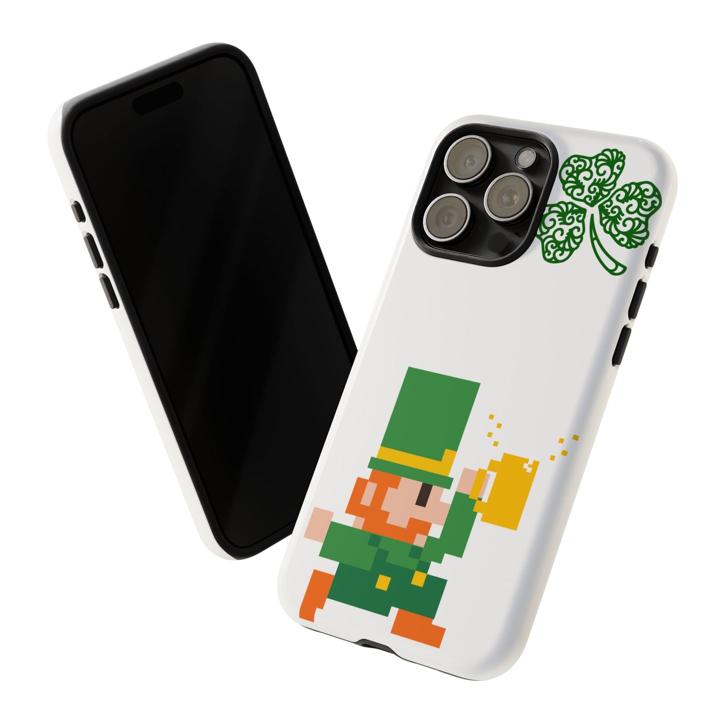 St. Patrick’s Pixel Leprechaun Phone Case — Cute Retro Gaming Clover Design