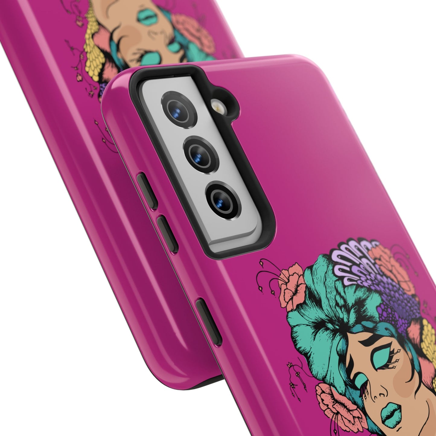 Floral Muse Tough Phone Case — Bold Pink Artistic Portrait Phone Cover