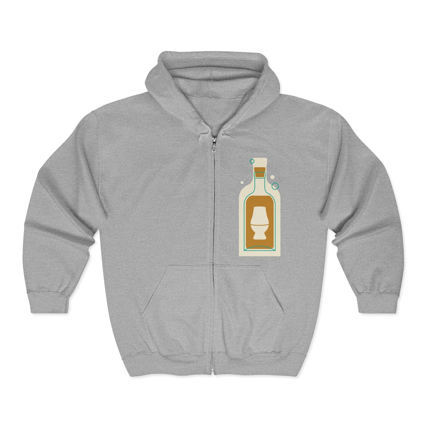 Zip Hoodie with Bottle & Digital Timer Design — Vintage Liqueur Bottle Graphic