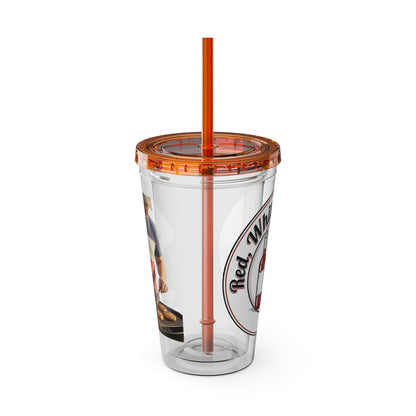 16oz Sunsplash Tumbler with Straw — Beach BBQ Graphic Travel Cup