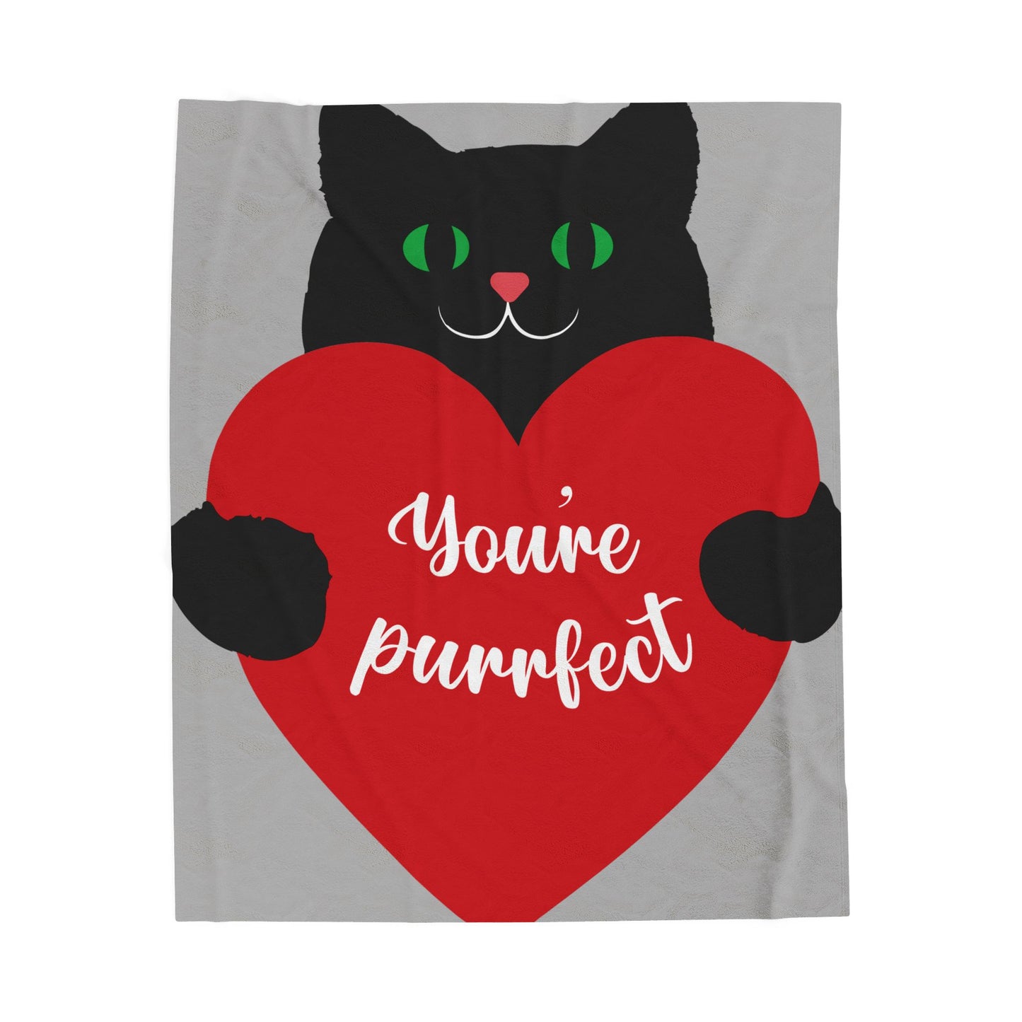 Plush Blanket - "You're Purrfect" Black Cat Heart Throw