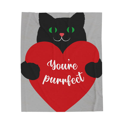 Plush Blanket - "You're Purrfect" Black Cat Heart Throw