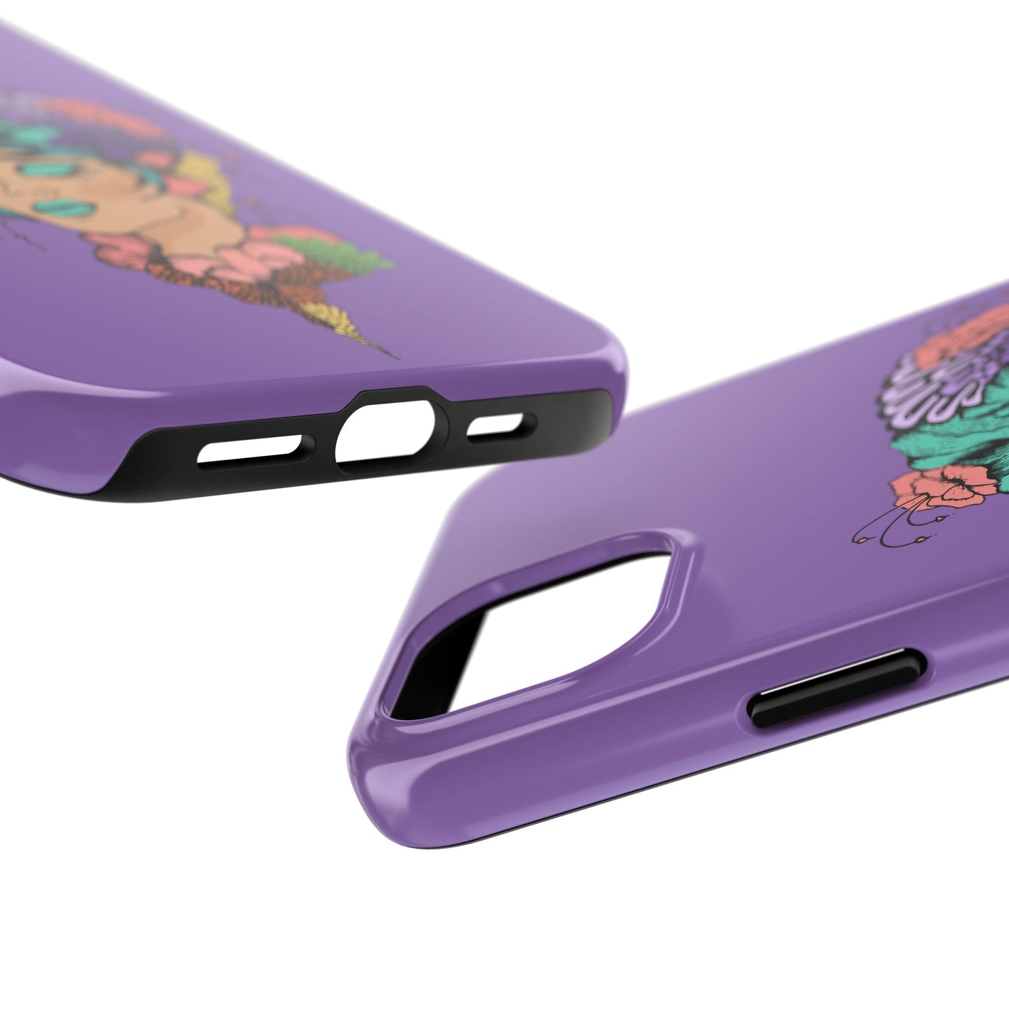 Floral Dreamer Tough Phone Case — Purple Artistic Woman Illustration, Protective iPhone Cover