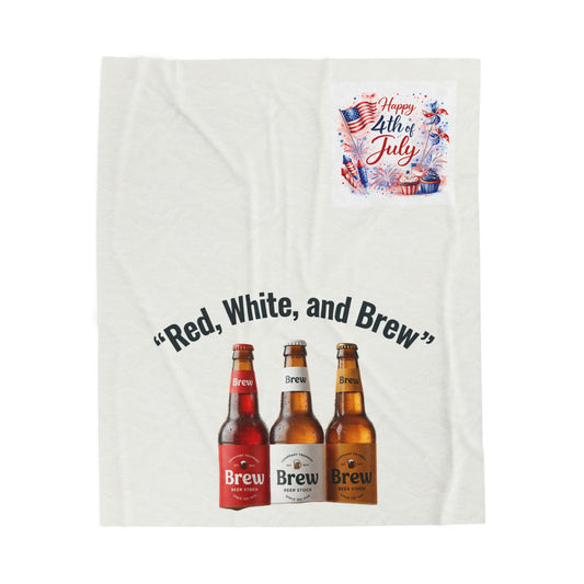 4th of July Velveteen Plush Blanket – "Red, White, and Brew" Beer Design