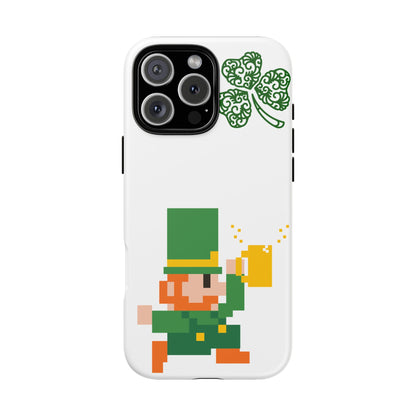 St. Patrick’s Pixel Leprechaun Phone Case — Cute Retro Gaming Clover Design