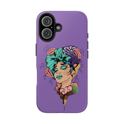 Floral Dreamer Tough Phone Case — Purple Artistic Woman Illustration, Protective iPhone Cover