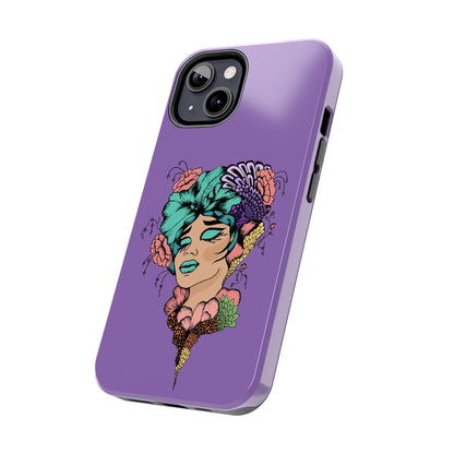 Floral Dreamer Tough Phone Case — Purple Artistic Woman Illustration, Protective iPhone Cover