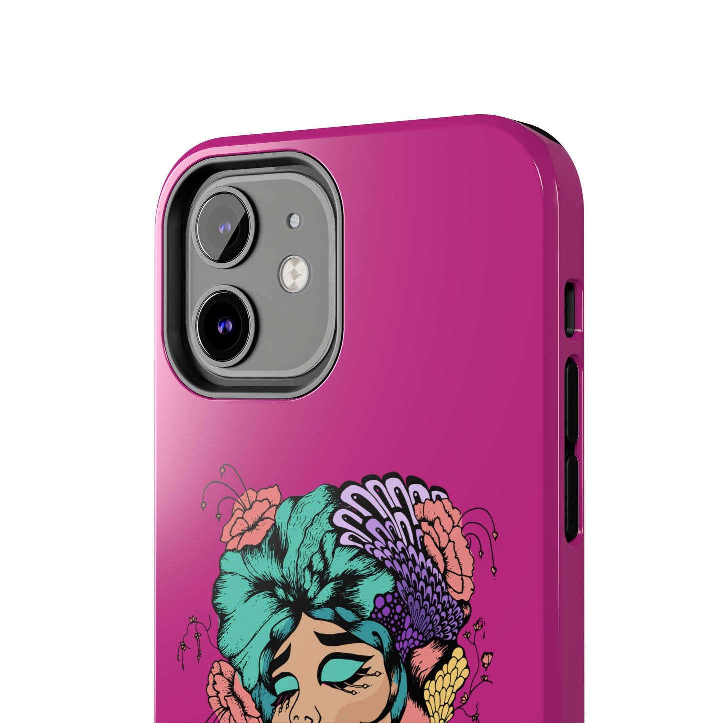 Floral Muse Tough Phone Case — Bold Pink Artistic Portrait Phone Cover