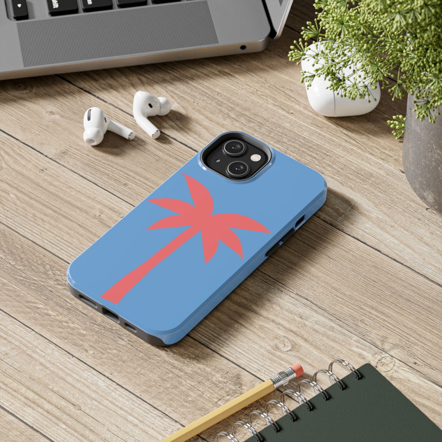 Tough Phone Case — Coral Palm on Sky Blue (Durable Protective Phone Cover)