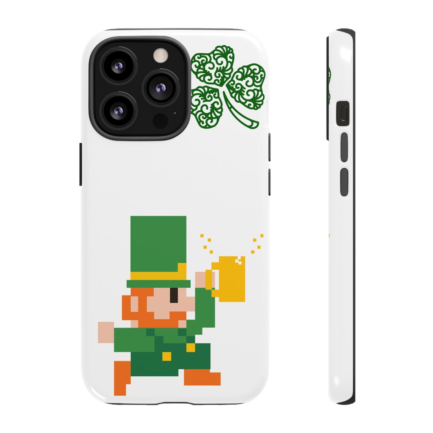 St. Patrick’s Pixel Leprechaun Phone Case — Cute Retro Gaming Clover Design