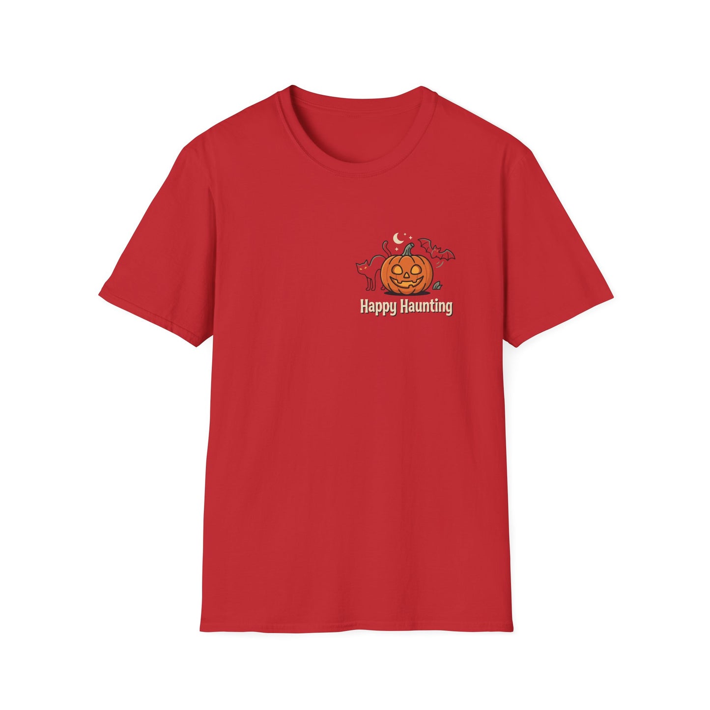 Halloween Pumpkin Graphic T-Shirt — "Happy Haunting" Cute Cat Jack-o'-Lantern Tee