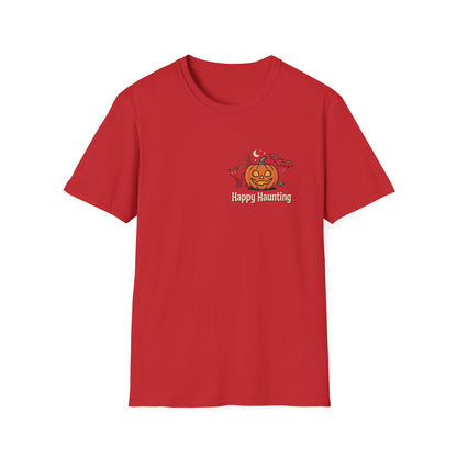 Halloween Pumpkin Graphic T-Shirt — "Happy Haunting" Cute Cat Jack-o'-Lantern Tee