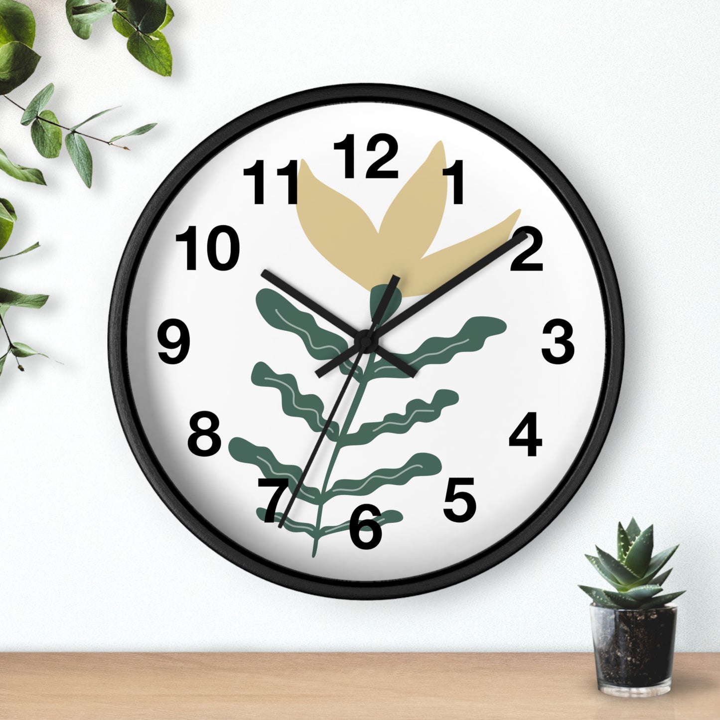 Botanical Wall Clock — Minimal Floral Timepiece