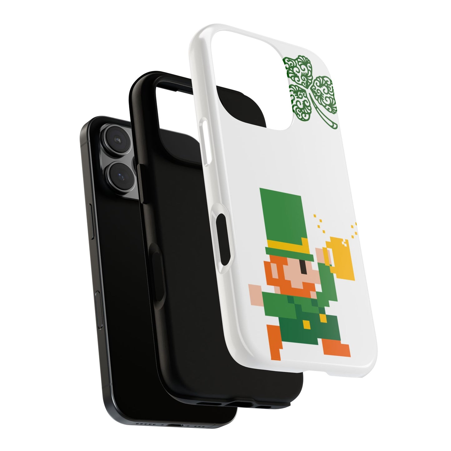 St. Patrick’s Pixel Leprechaun Phone Case — Cute Retro Gaming Clover Design