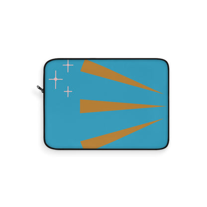 Retro Sunburst Laptop Sleeve — Mid-Century Blue & Gold Design