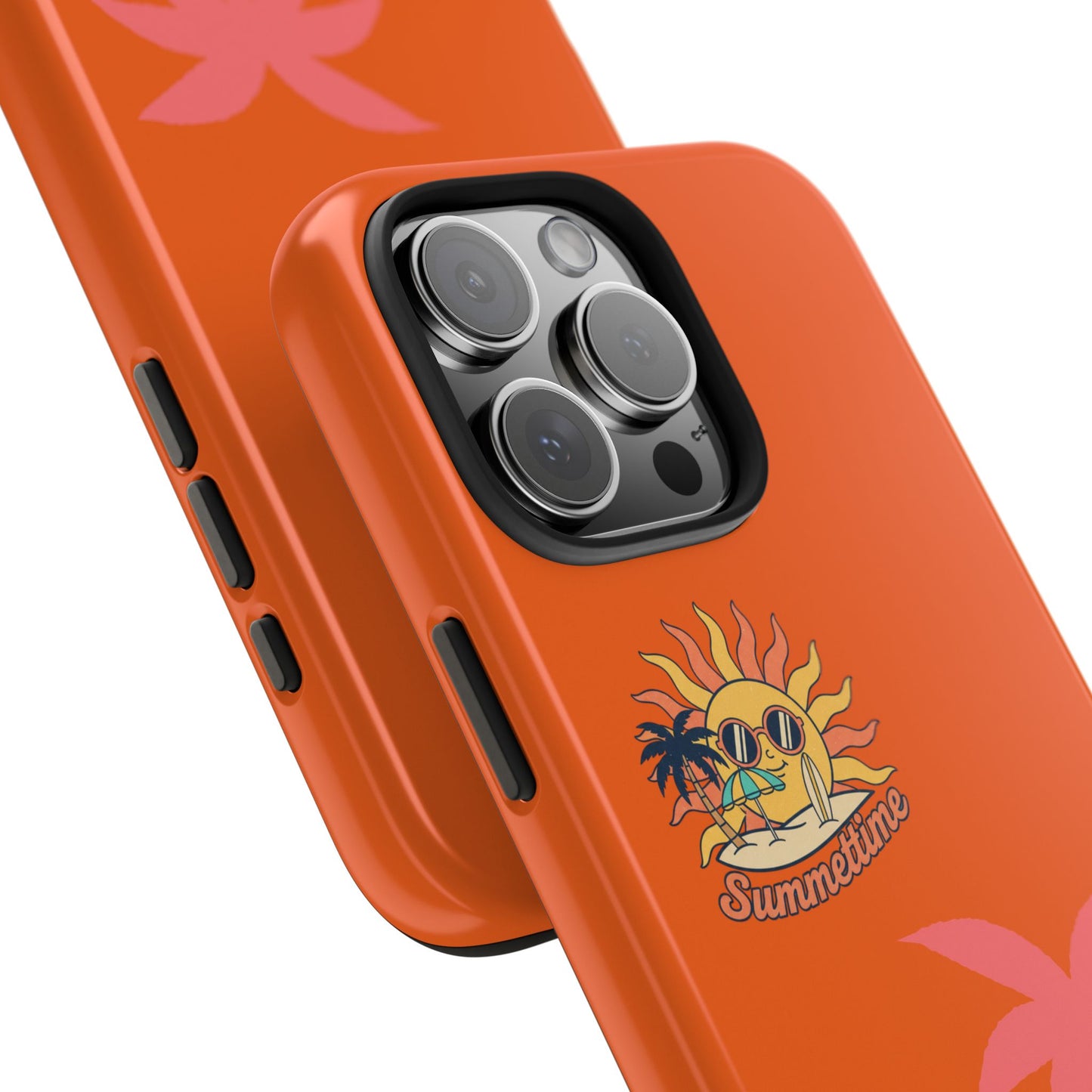 Summertime Palm Tough Phone Case — Retro Sun & Pink Palm Tropical Protective Cover