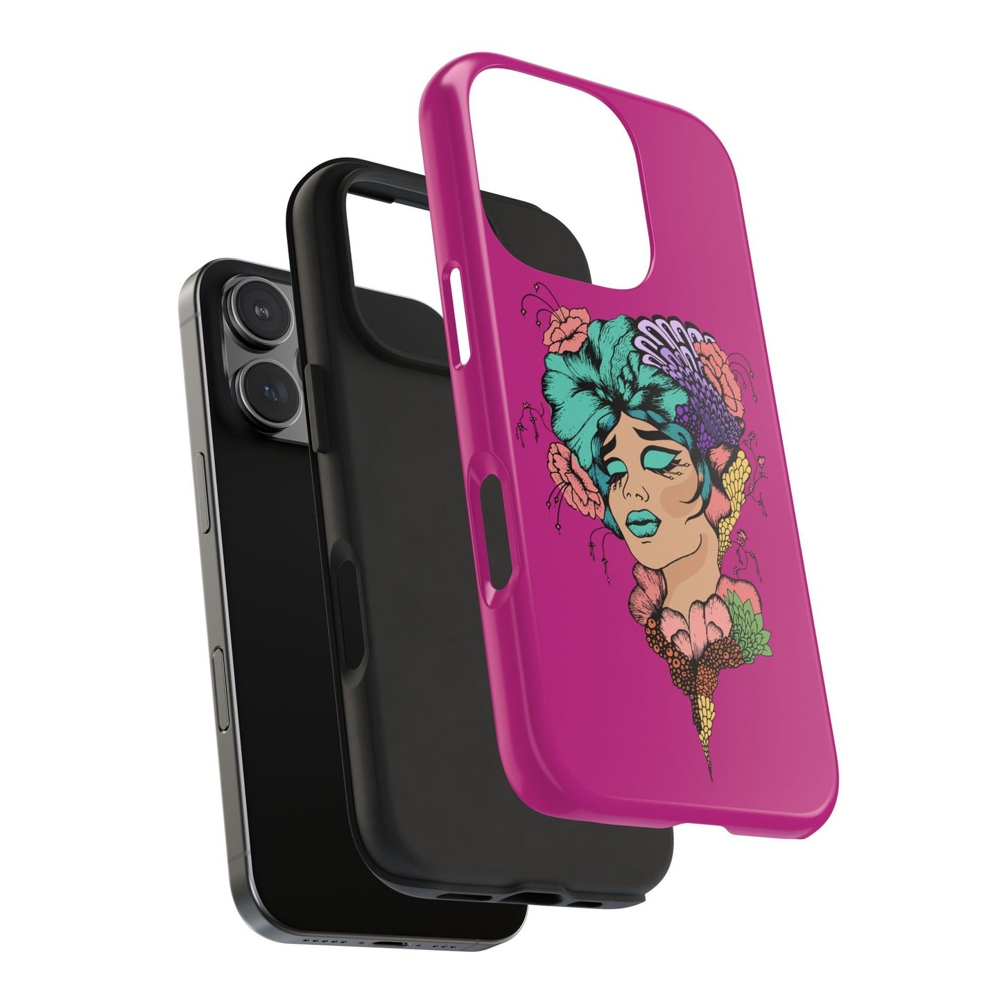 Floral Muse Tough Phone Case — Bold Pink Artistic Portrait Phone Cover
