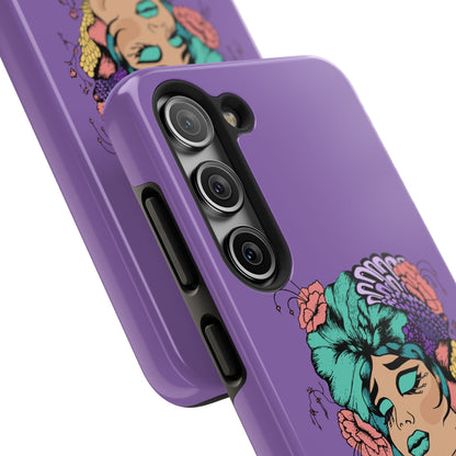 Floral Dreamer Tough Phone Case — Purple Artistic Woman Illustration, Protective iPhone Cover