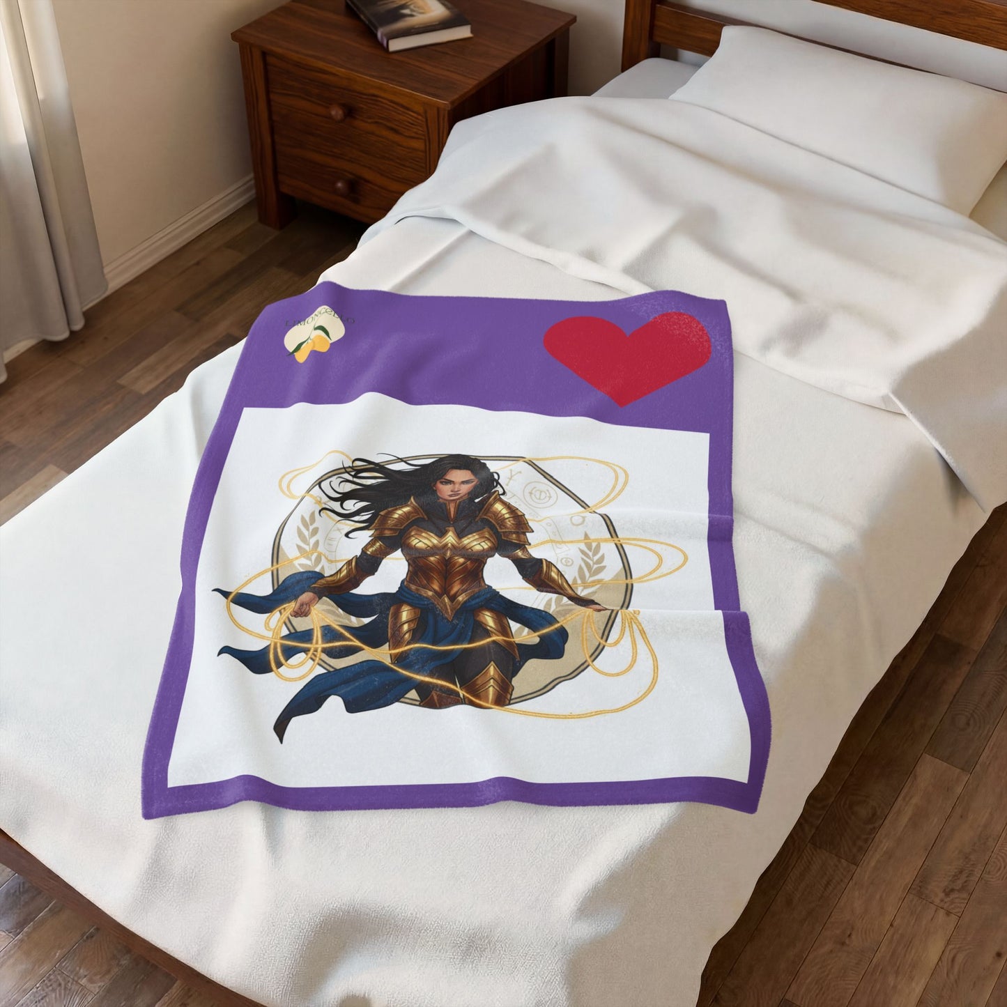 Wonder Warrior Velveteen Plush Blanket — Heroine Armor Illustration Throw for Fans
