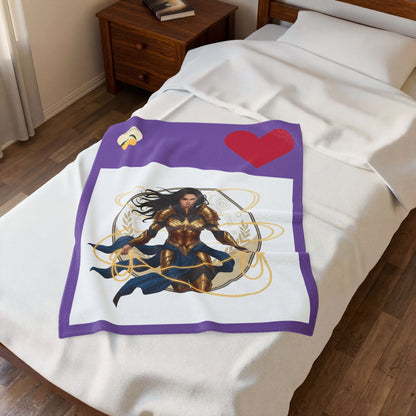 Wonder Warrior Velveteen Plush Blanket — Heroine Armor Illustration Throw for Fans