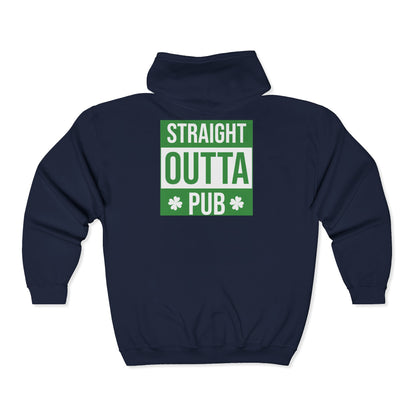 Cheers! Beer Zip Hoodie — ‘Straight Outta Pub’ St. Patrick’s Day Sweatshirt