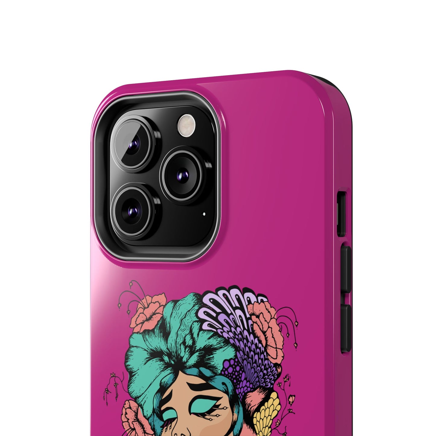 Floral Muse Tough Phone Case — Bold Pink Artistic Portrait Phone Cover
