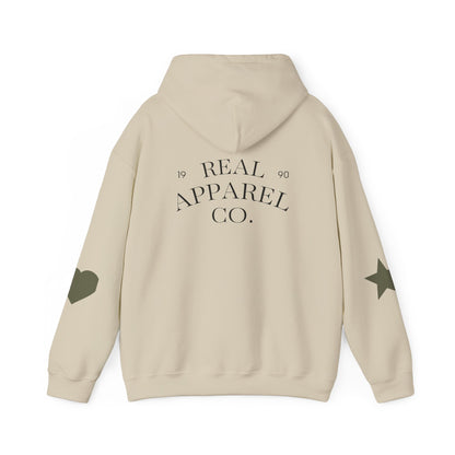New Day Hoodie — "New Day" Graphic Pullover with Star & Heart Sleeve Accents