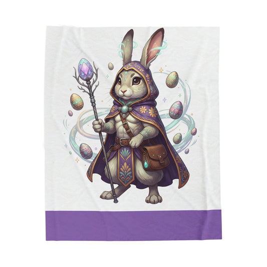 Magical Bunny Wizard Plush Blanket — Velveteen Easter Rabbit Throw