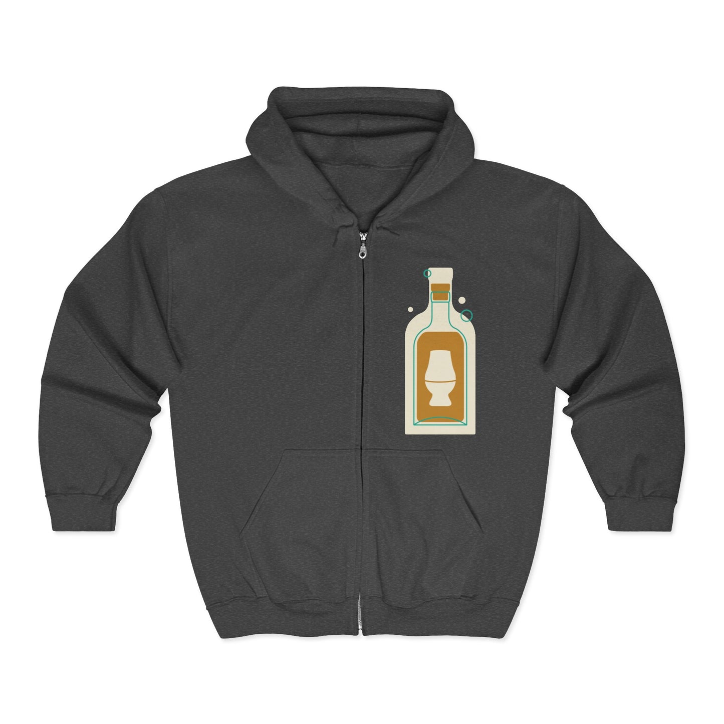 Zip Hoodie with Bottle & Digital Timer Design — Vintage Liqueur Bottle Graphic