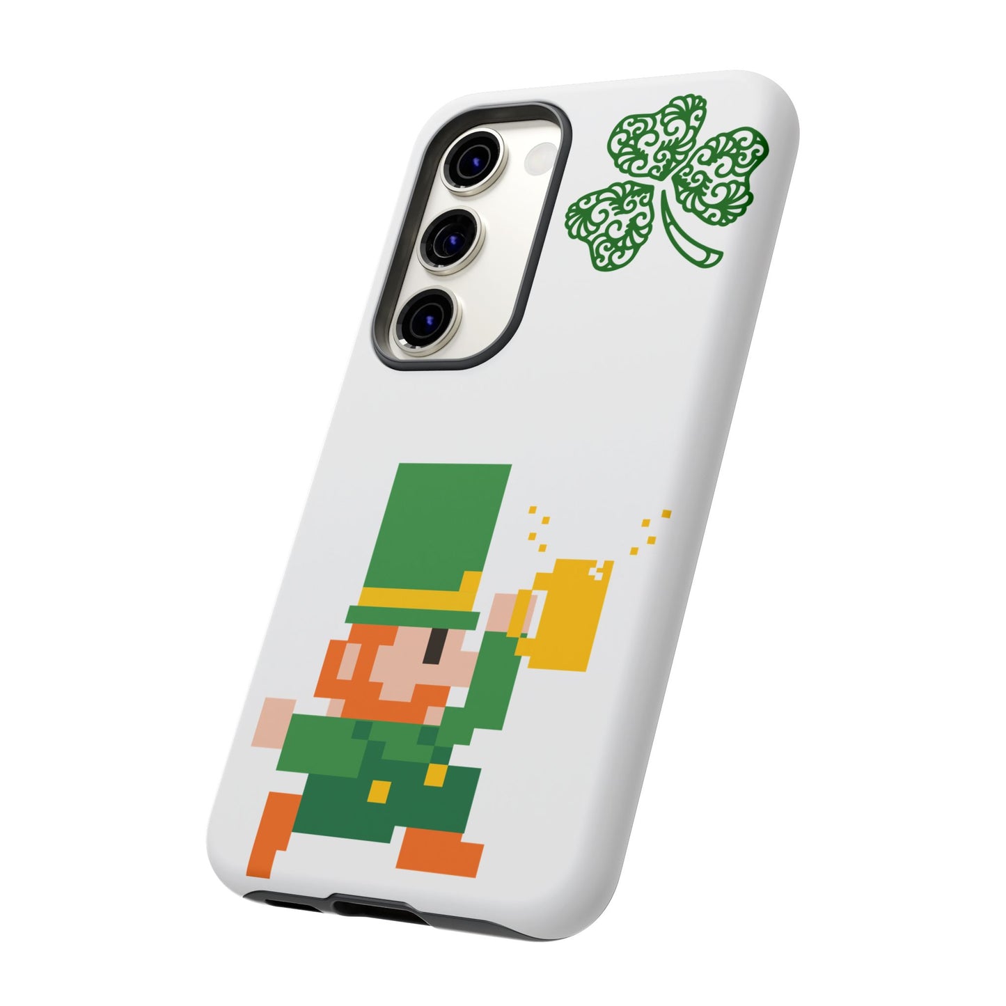 St. Patrick’s Pixel Leprechaun Phone Case — Cute Retro Gaming Clover Design