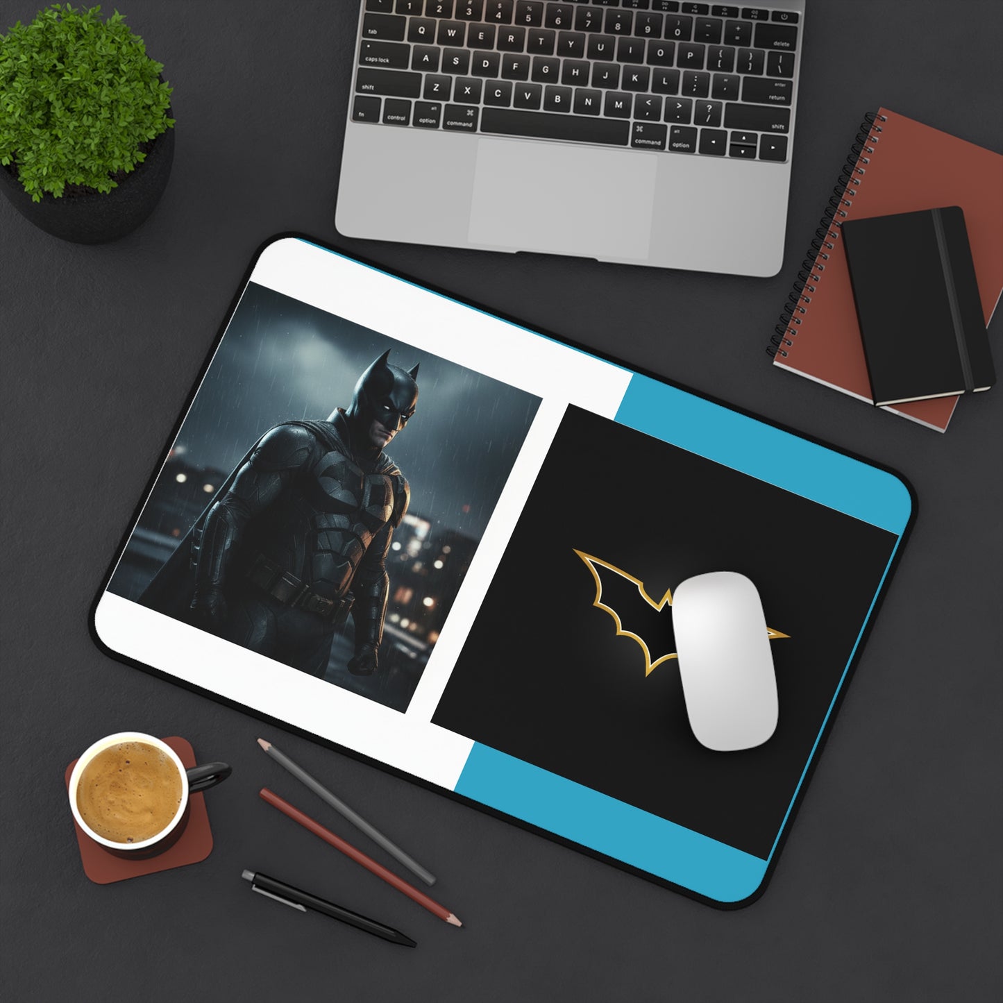 Batman Desk Mat — Dark Knight Gaming & Office Mouse Pad with Gold Bat Emblem