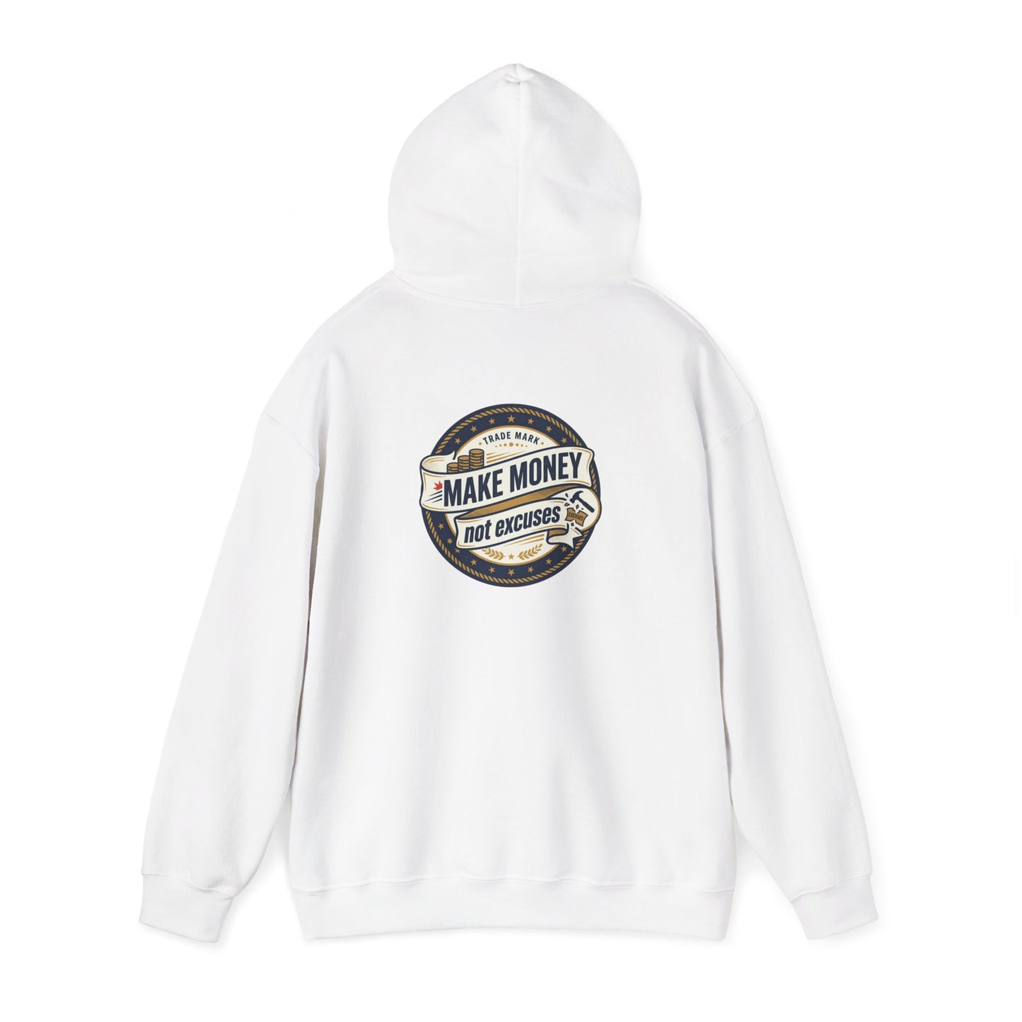 Make Money Not Excuses Hoodie — Motivational Vintage Badge Hooded Sweatshirt