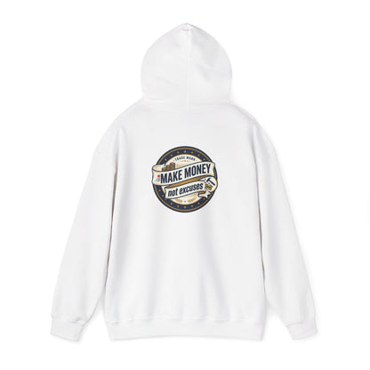 Make Money Not Excuses Hoodie — Motivational Vintage Badge Hooded Sweatshirt