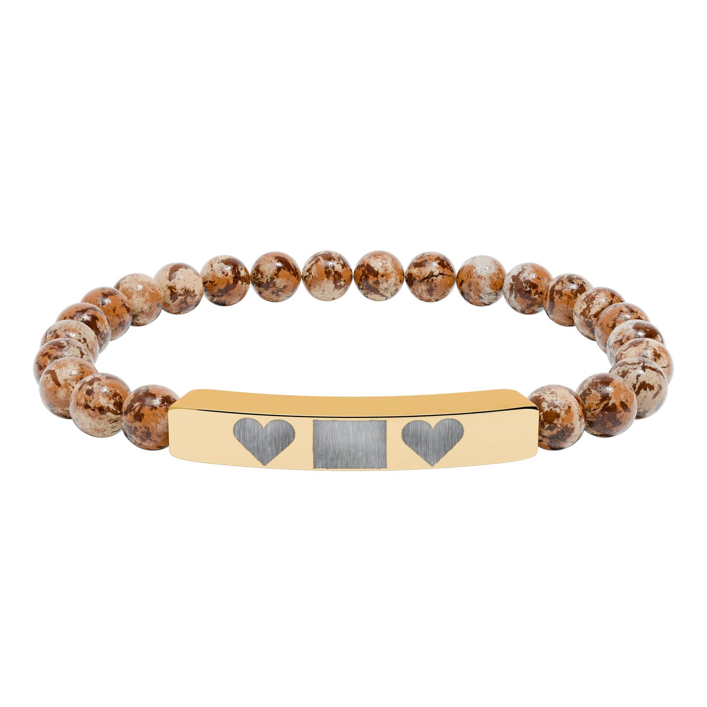 Engravable Natural Stone Bar Bracelet — Personalized Heart Stretch Bead Bracelet I LOVE YOU MOM WITH HEARTS