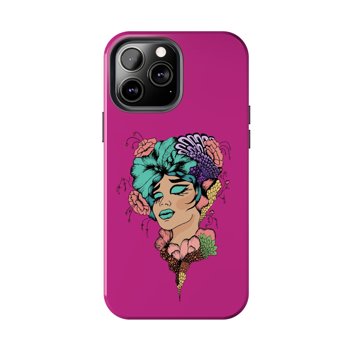 Floral Muse Tough Phone Case — Bold Pink Artistic Portrait Phone Cover