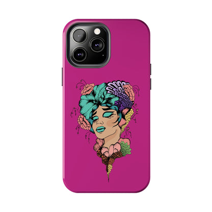 Floral Muse Tough Phone Case — Bold Pink Artistic Portrait Phone Cover