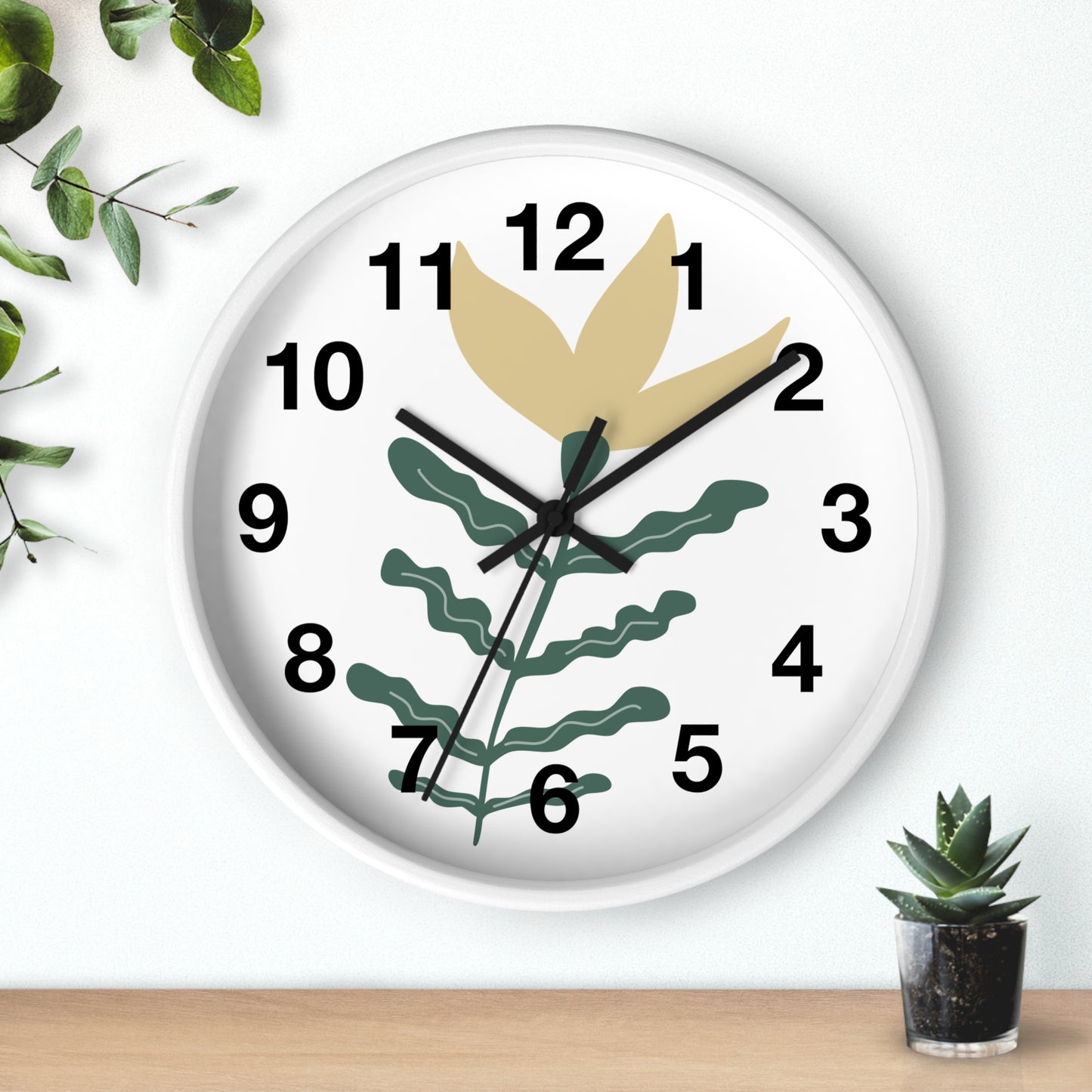 Botanical Wall Clock — Minimal Floral Timepiece