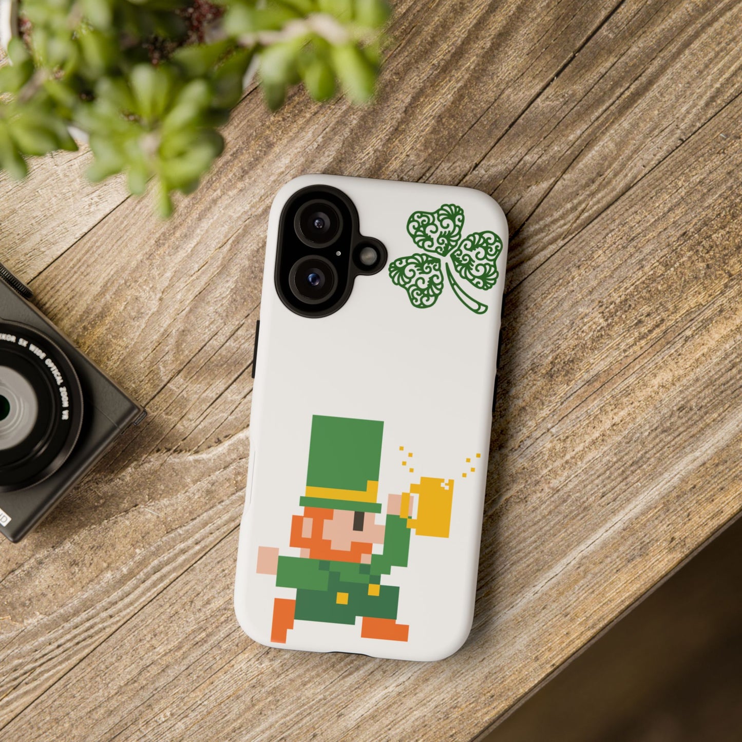 St. Patrick’s Pixel Leprechaun Phone Case — Cute Retro Gaming Clover Design